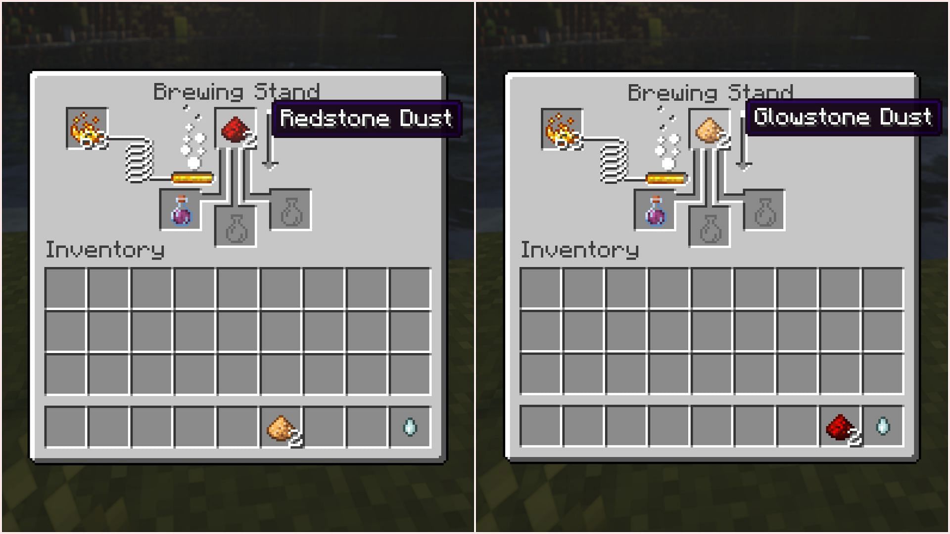 Redstone and glowstone dust upgrades every potion in different ways (Image via Sportskeeda Gaming || Mojang Studios)